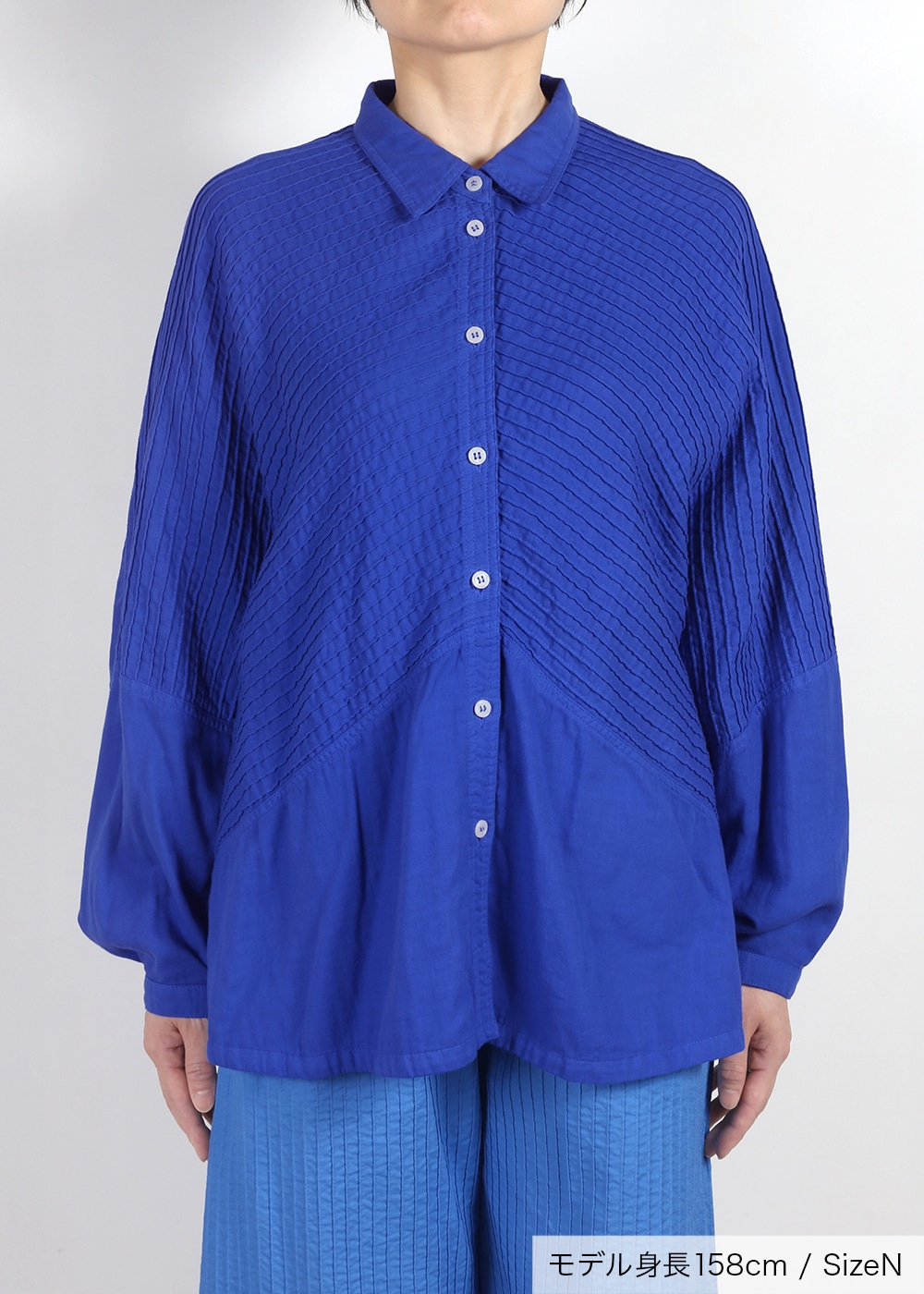 Wガーゼ上部分ピンタックシャツ