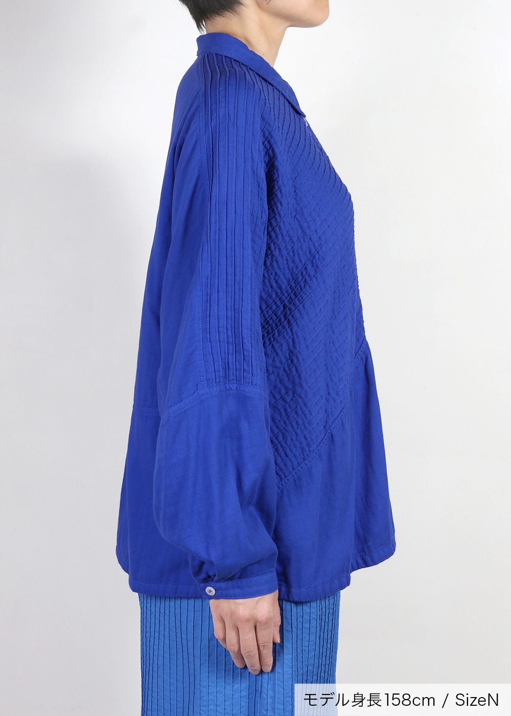 Wガーゼ上部分ピンタックシャツ