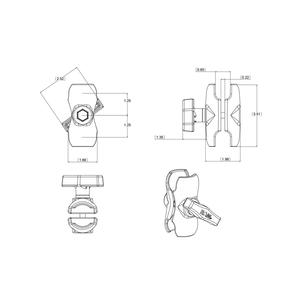 【ダブルソケットアーム S 1.5インチ】ラムマウント RAM MOUNTS 国内正規品 RAM-201UB GoPro バイク 自転車 スマホ *送料無料 車 オフロード カー用品 アメ車 ジープ ボート スノーモービル 登山 キャンプ *小型宅配便