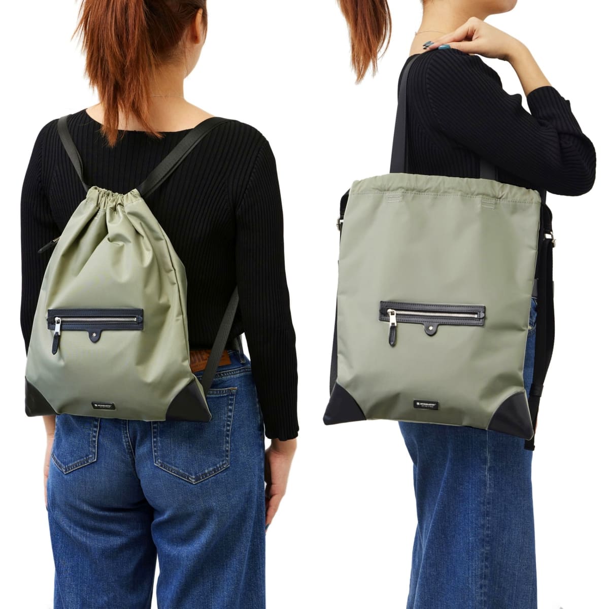 2wayリュックサック古布、藍染、前掛け、酒袋、フリンジ○着物