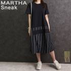 【MARTHA・Sneak】異素材切り替えロングワンピース[16987］