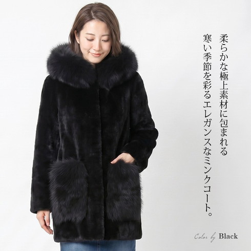 送料無料 コート ミンク 毛皮 ファー リアルファー 毛皮 フォックス