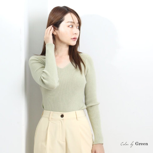 こころん　新品タグ付き FORME ミラノリブニットトップス ベージュ ミラノリブVネックニット（WEB限定カラー）