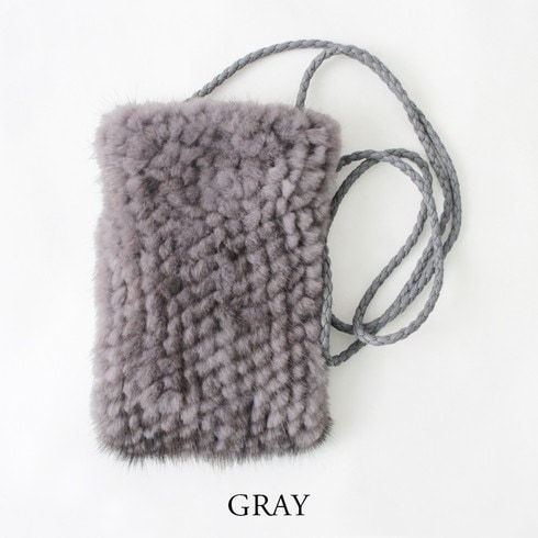 送料無料 ミンクヤーン ミニバッグ ショルダーバッグ ポシェット ポーチ レディース ファー ミンク ミニバッグ スマホ ファーバッグ 毛皮 グレー 48201 送料無料 訳あり ミンクファーポシェット◎ミンクヤーン ミニバッグ
