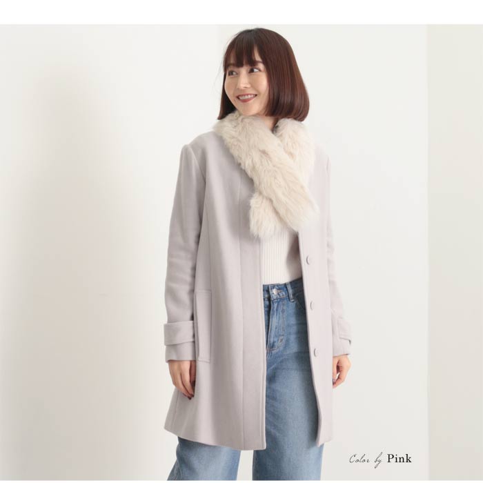 訳あり♪某ブランド/ファーティペット付きコート♪ノーカラーコートに ...