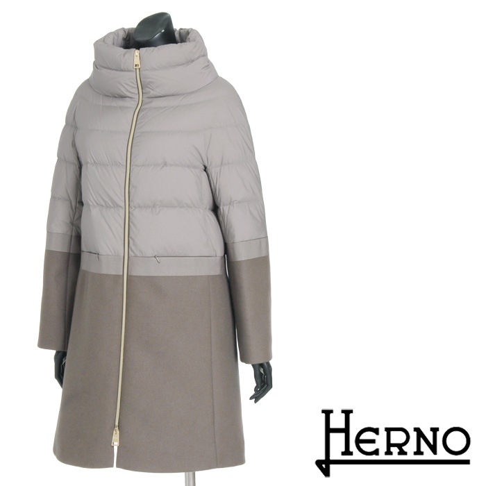 送料無料 HERNO ヘルノ ダウンコート ウールコート 上品な異素材コンビ 