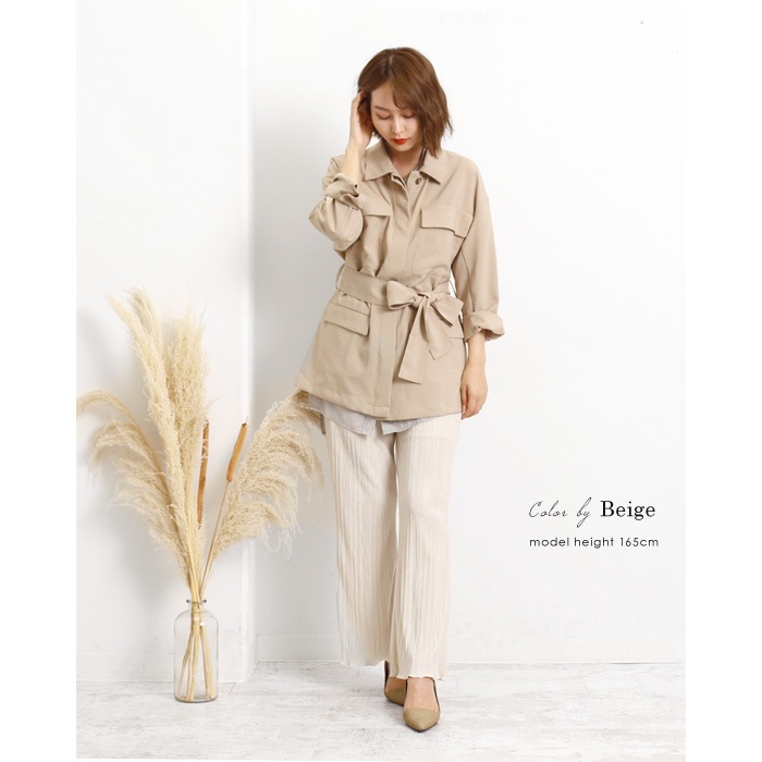 訳あり タグカットのため サファリジャケット 肌寒い時にサッと羽織れる レディース ミリタリージャケット 羽織り ワークジャケット ウエストベルト ライトアウター 大きいサイズ カーキ ベージュ Aw アウター ジャケット Lfo