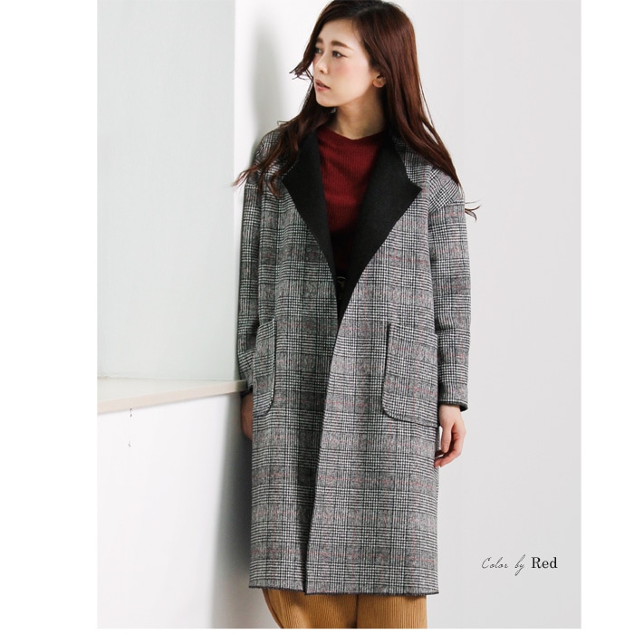 allureville☆ノーカラーコートグレンチェック柄