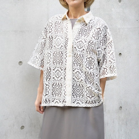 半袖ブラウス 袖刺繍ブラウス 半袖 レディース(M ネイビー): 東京シャツ公式