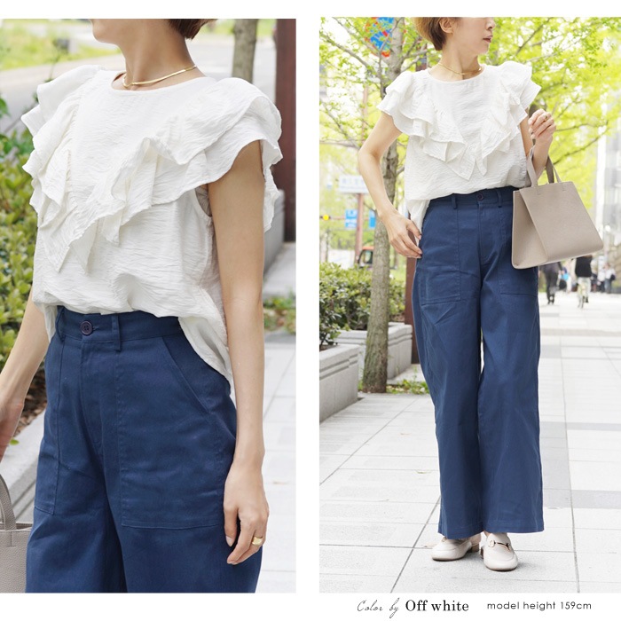 訳あり リネンタッチフリルブラウス レディース ブラウス トップス フリル襟 半袖 無地 シフォン カジュアル フリルブラウス カットソー 白 黒 ブラック オフホワイト Ss メール便可 4800円以上送料無料 完売商品 アパレル 雑貨 Lfo