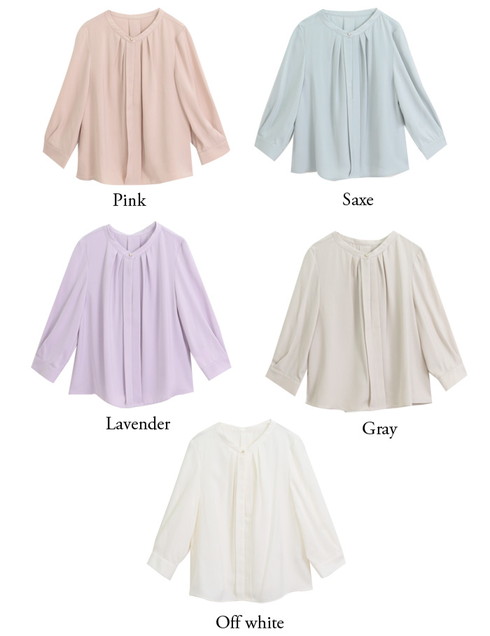 バンドカラーブラウス ブラウス 長袖 七分袖 オフィス バンドカラー バルーン ピンク シャツ レディース ママ オフホワイト シフォン グレー ピンク ラベンダー サックス メール便可 トップス シャツ ブラウス Lfo