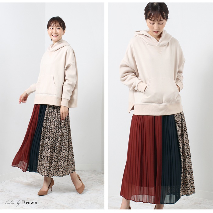 OAKMOO チェック柄パッチワークプリーツミニスカート ミックス柄