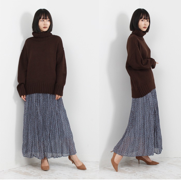 ダルメシアン柄プリーツスカート 脚長効果のあるマキシ丈 ロング スカート プリーツ 柄スカート スカート ボトムス ロングスカート 春 秋 冬 夏 ブラック ホワイト ブルー メール便可 ボトムス スカート Lfo