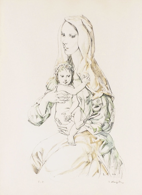 藤田嗣治、【母子像】、希少な限定額装用画集画、新品高級額 額装付、状態良好 藤田嗣治、【母子】、希少な限定額装用画集画、新品高級額 額装付