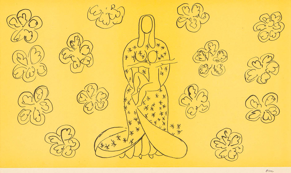 アンリマチス　リトグラフ石版画　「黄色いバックのヌード」 アンリマチスリトグラフ石版画「黄色いバックのヌード」