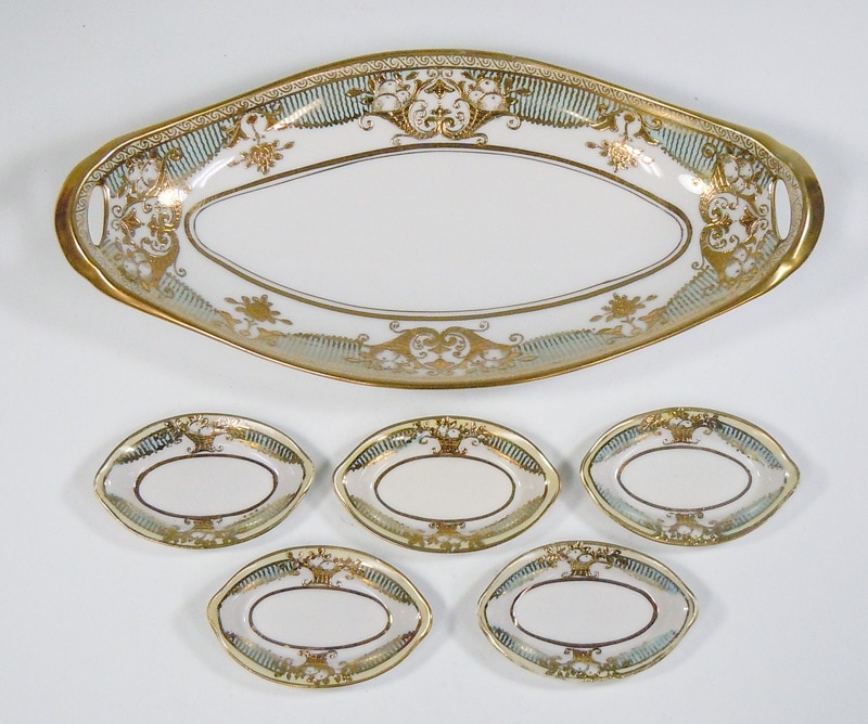 オールドノリタケ 「金彩果実文セロリセット（6点セット 