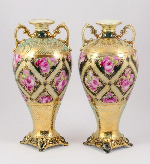 オールドノリタケ 「ビジュー金彩バラ文花瓶（一対）」 | | アトリエ