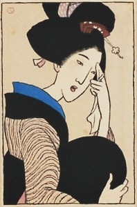 竹久夢二、【『露地のほそみち』湯上り】、希少な大判額装用画集より 露地のほそみち』