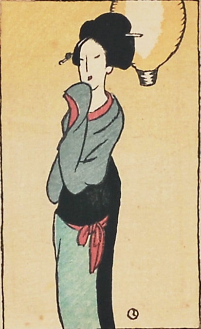 竹久夢二 希少 オリジナル木版画 港屋版 ちょうちん 大正4年頃風景画