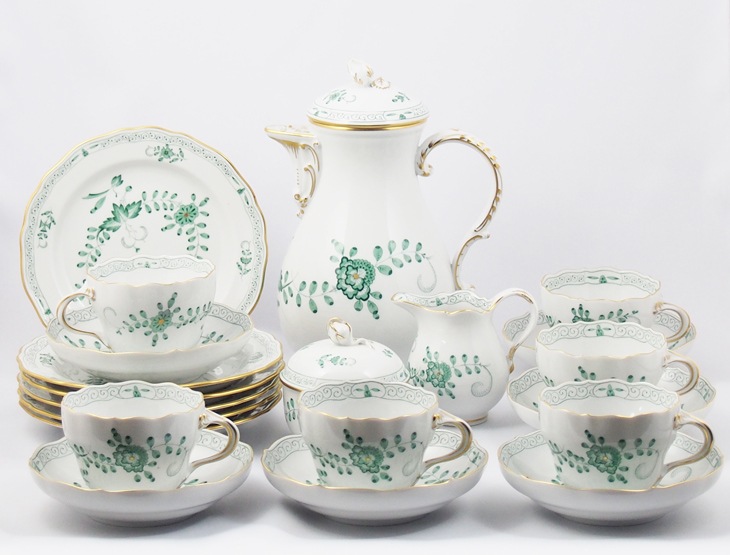 マイセン 「インディアンフラワーコーヒーセット（緑・枝付