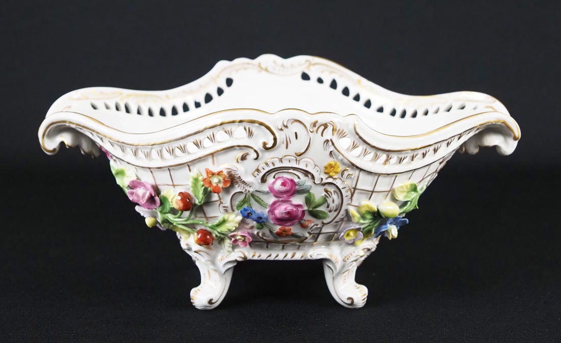 ドレスデン 花文金彩透かしバスケット コンポート 菓子器 dresden ドレスデン 「花文金彩アップリケ透かしバスケット