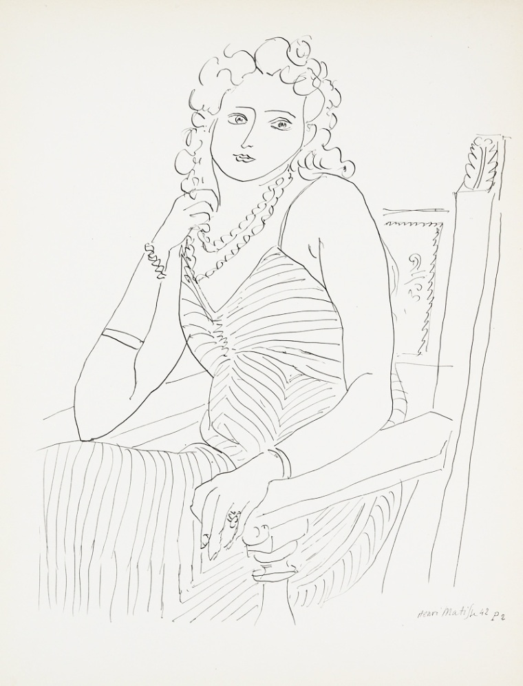 アンリ・マティス／女性ポートレート・リトグラフ 版画（額無し） マティス イラスト アートポスター 絵画 縦長 ポートレート
