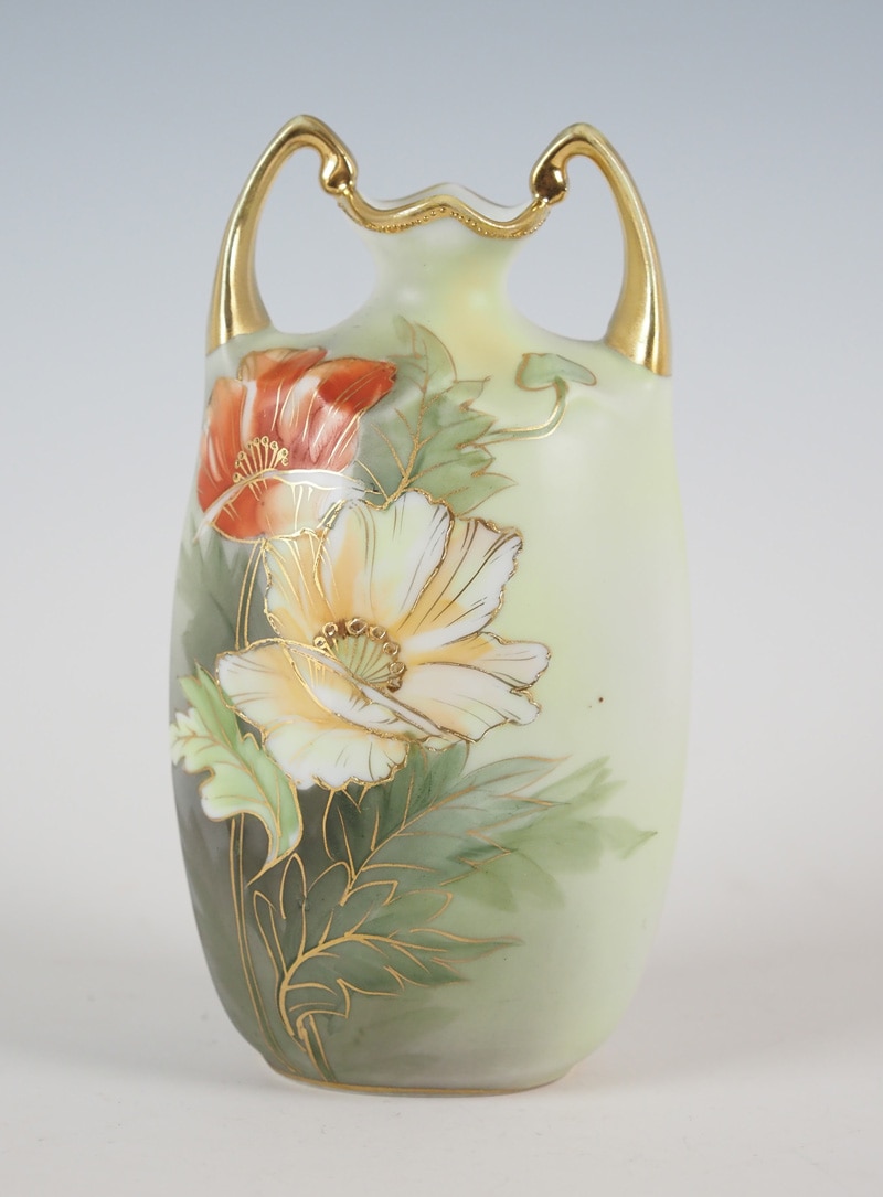 オールドノリタケ初期　モリアゲ花瓶　綺麗な文様　美品おすすめ オールドノリタケ 「湖水風景文両耳花瓶」 | | アトリエ・ブランカ