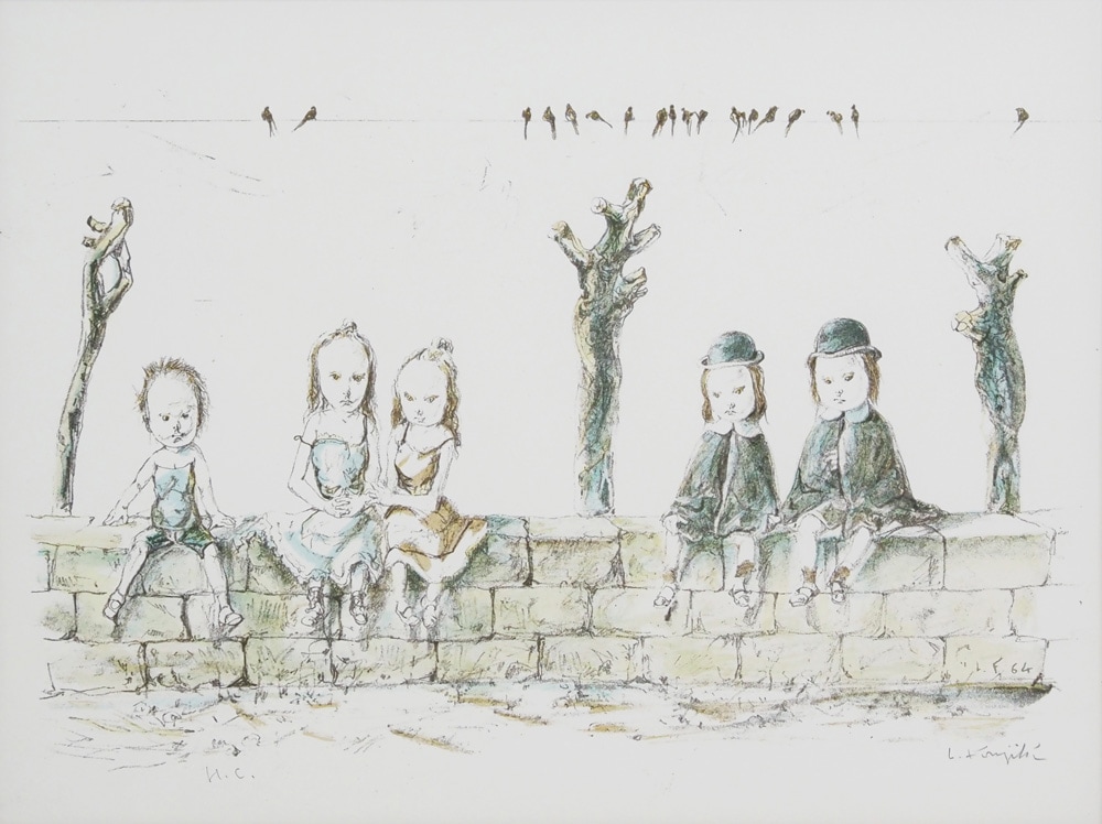 藤田嗣治、【つばめと子供たち 】、希少な限定額装用画集画、新品高級額 額装付 藤田嗣治 「つばめと子供たち」 | | アトリエ・ブランカ