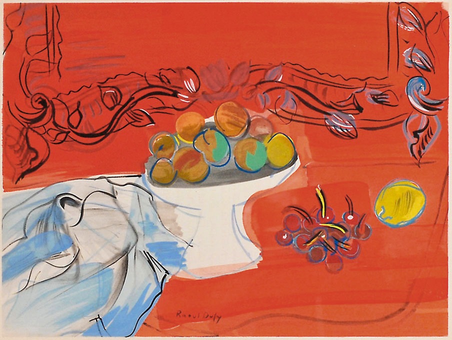 ラウル・デュフィ 「赤い背景の桃とサクランボ」 | | アトリエ・ブランカ