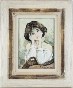 油絵直筆絵画  厚塗り手がき肉筆画 オランダ画家ライト作品村の少女 f2a1e1f8e8c049813bb355a841d6ef