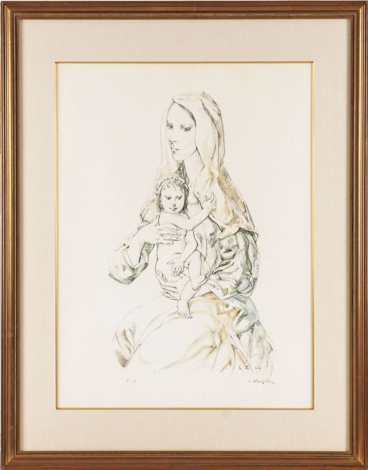 藤田嗣治、【母子像】、希少な限定額装用画集画、新品高級額 額装付、状態良好 レオナール・フジタ、聖母子、希少画集画、新品額装付