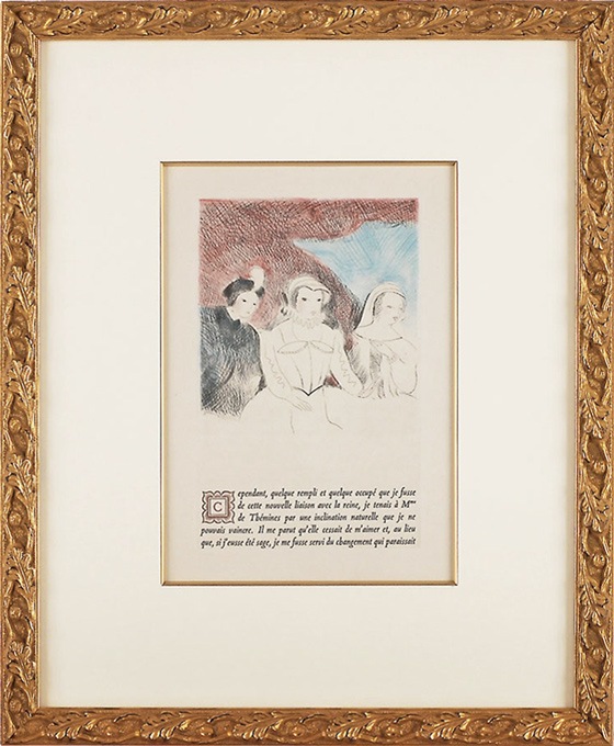 美品 マリー・ローランサン「桟敷席」カラーエッチング 1947年 画廊シール有 美品 マリー・ローランサン「桟敷席」カラーエッチング 1947年