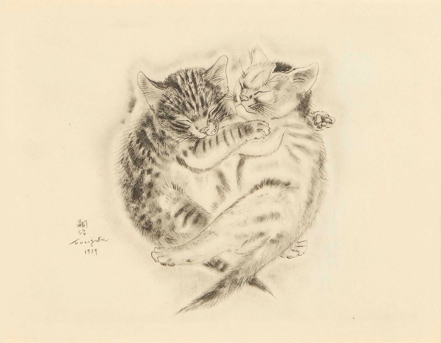原画 「かわいい黒猫たち」 （額付 / ホワイト）A4 スタンド付き