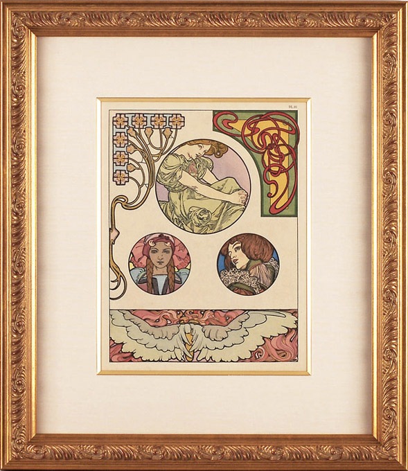 ミュシャ装飾資料　額装リトグラフ　ローズ ミュシャ装飾資料額装リトグラフローズ