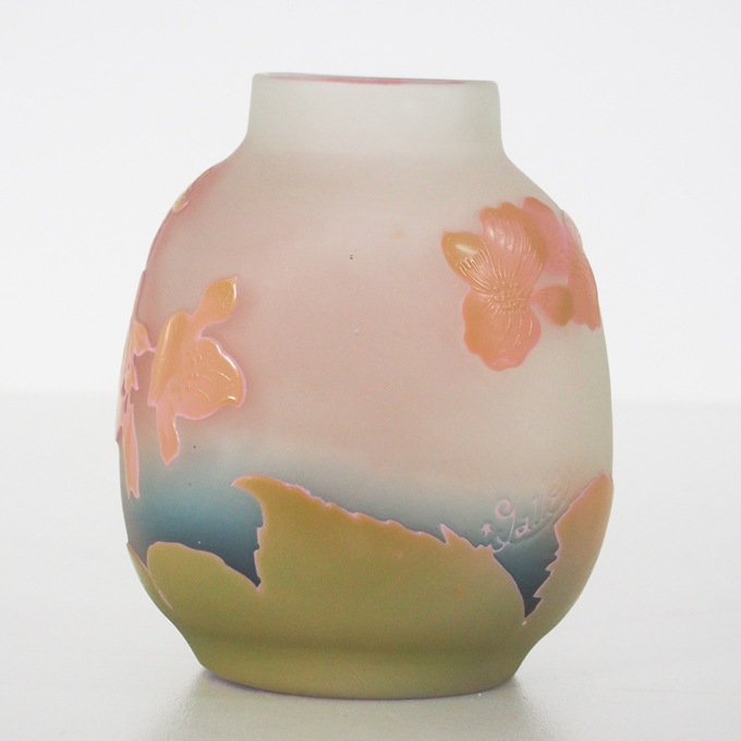 エミール・ガレの花瓶 エミール ガレ 睡蓮とオモダカ 水草文 花器 花瓶 飾り壷 多色