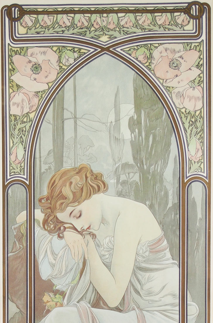 アルフォンス・ミュシャ 「四つの時の流れ」 四点セット（個別額装