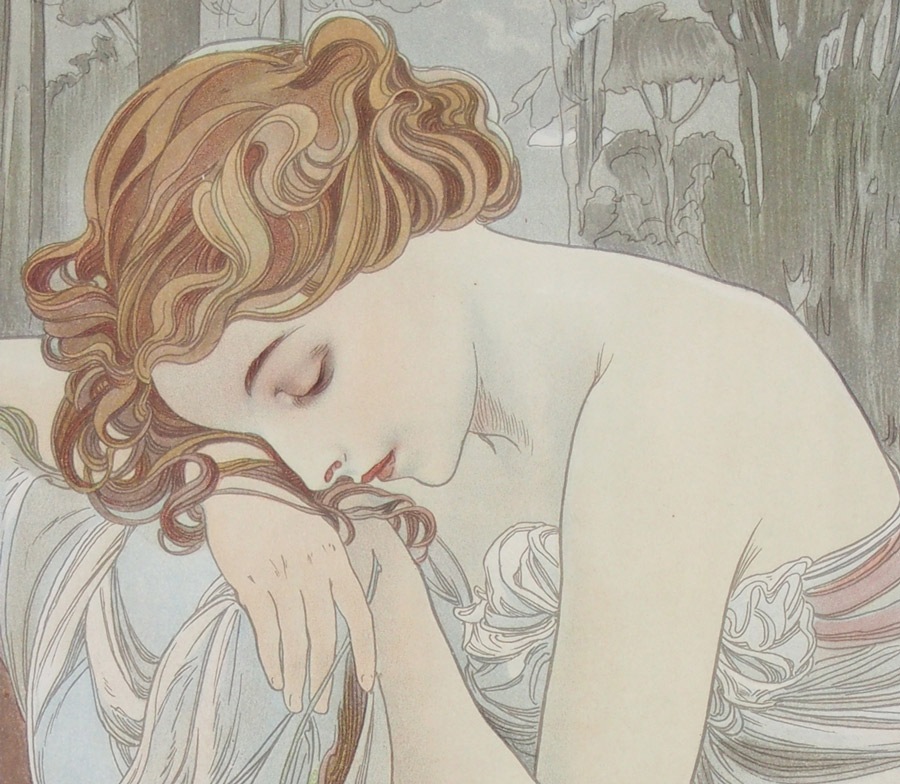 アルフォンス・ミュシャ 「四つの時の流れ」 四点セット（個別額装