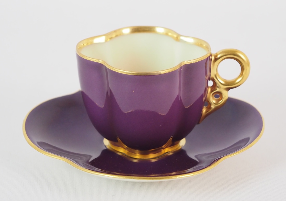 ブラックナイト　アンティークデミタスカップ＆ソーサー４客 ブラックナイト（ババリア） 「デミタスカップ＆ソーサー （パープル