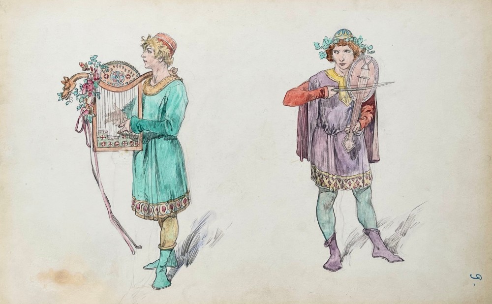 アルフォンス・ミュシャ、ミュシャの二人の子供の肖像、希少な画集より