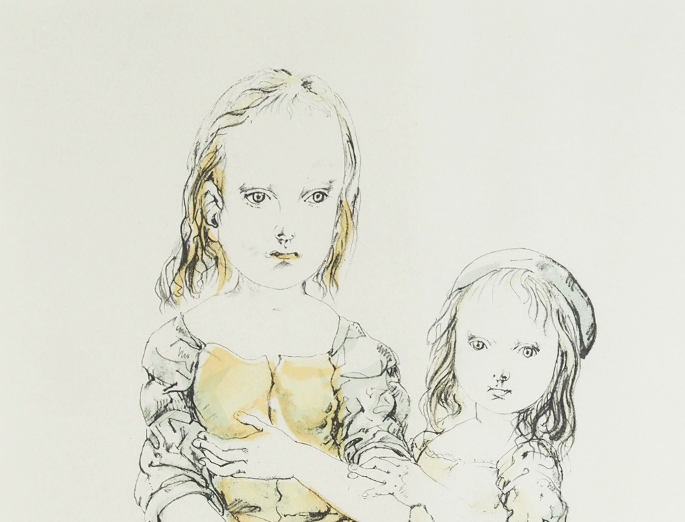 藤田嗣治、【 赤いコルサージュの二人の姉妹】、希少な限定額装用画集画 藤田嗣治、【 赤いコルサージュの二人の姉妹】、希少な限定額装