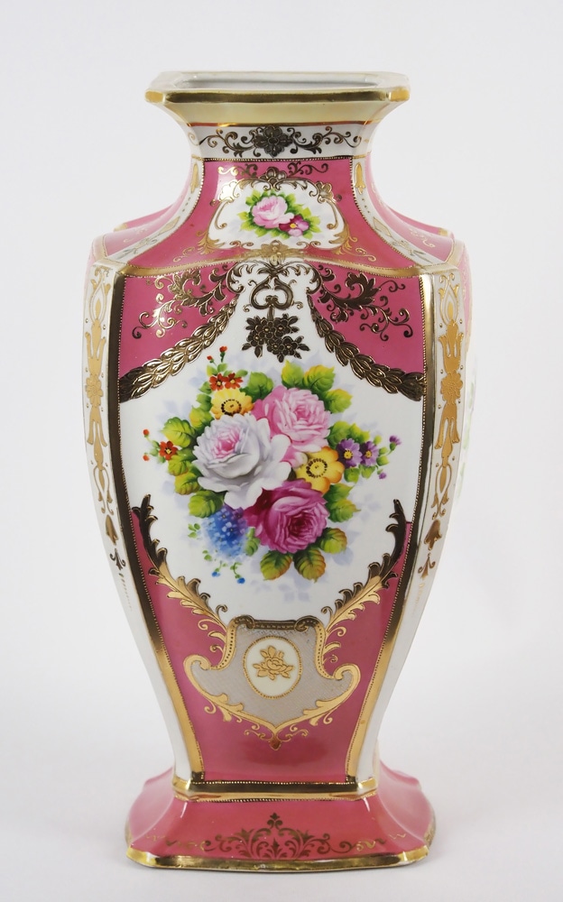 オールドノリタケ 「花文金彩赤地角型花瓶」 | | アトリエ・ブランカ