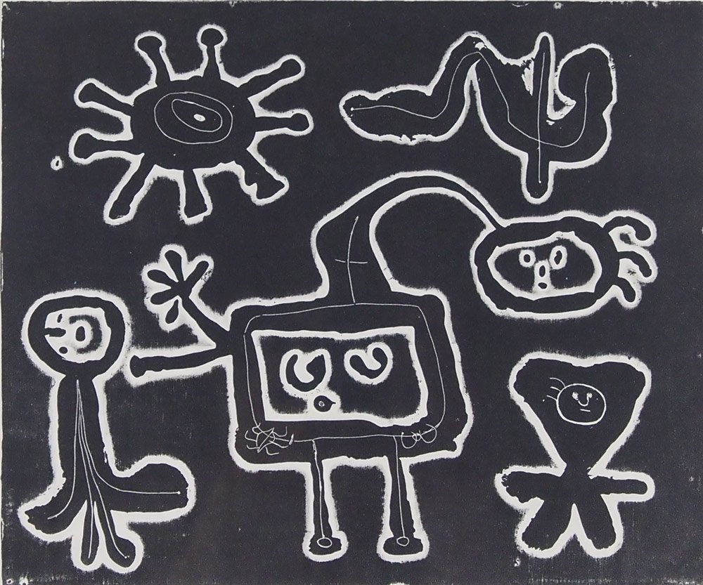 【知之】真作保証 ジョアン・ミロ 複製リトグラフ「友たちに花を」 1964年 版上サイン 32枚入り 本サイズ420ｘ320(mm) ジョアン・ミロ 「リトグラフ・オリジナル・Ⅰ-4」 | | アトリエ・ブランカ