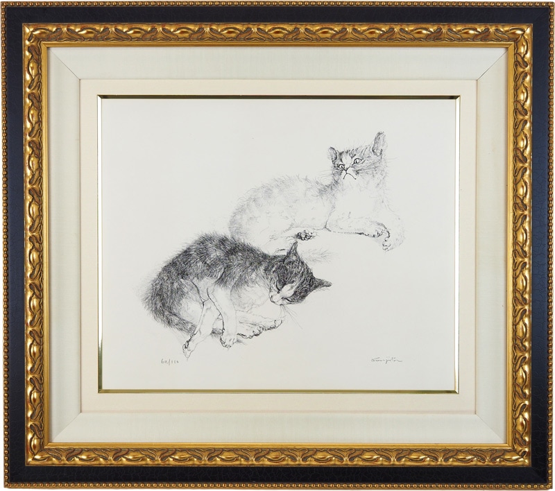 藤田嗣治 Chatte et chaton(2) 版画真作 藤田嗣治 Chatte et chaton(2