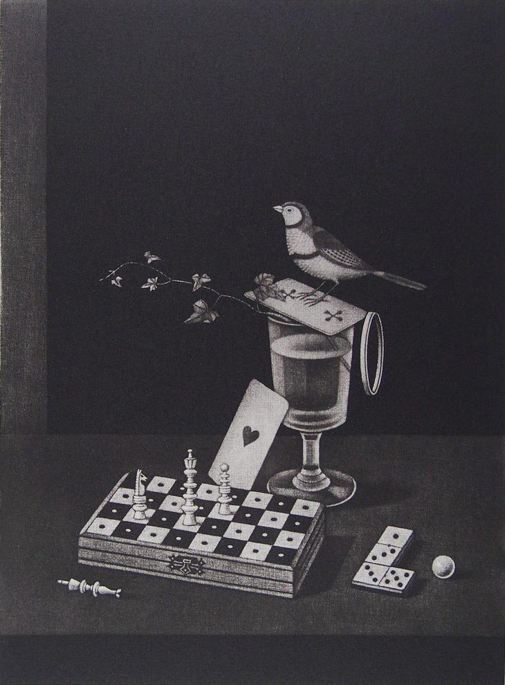 長谷川潔、本の上の小鳥　静物画、厳選、希少画集・額装画、新品高級額 額装付 長谷川潔、本の上の小鳥 静物画、厳選、希少画集・額装画、新品高級額