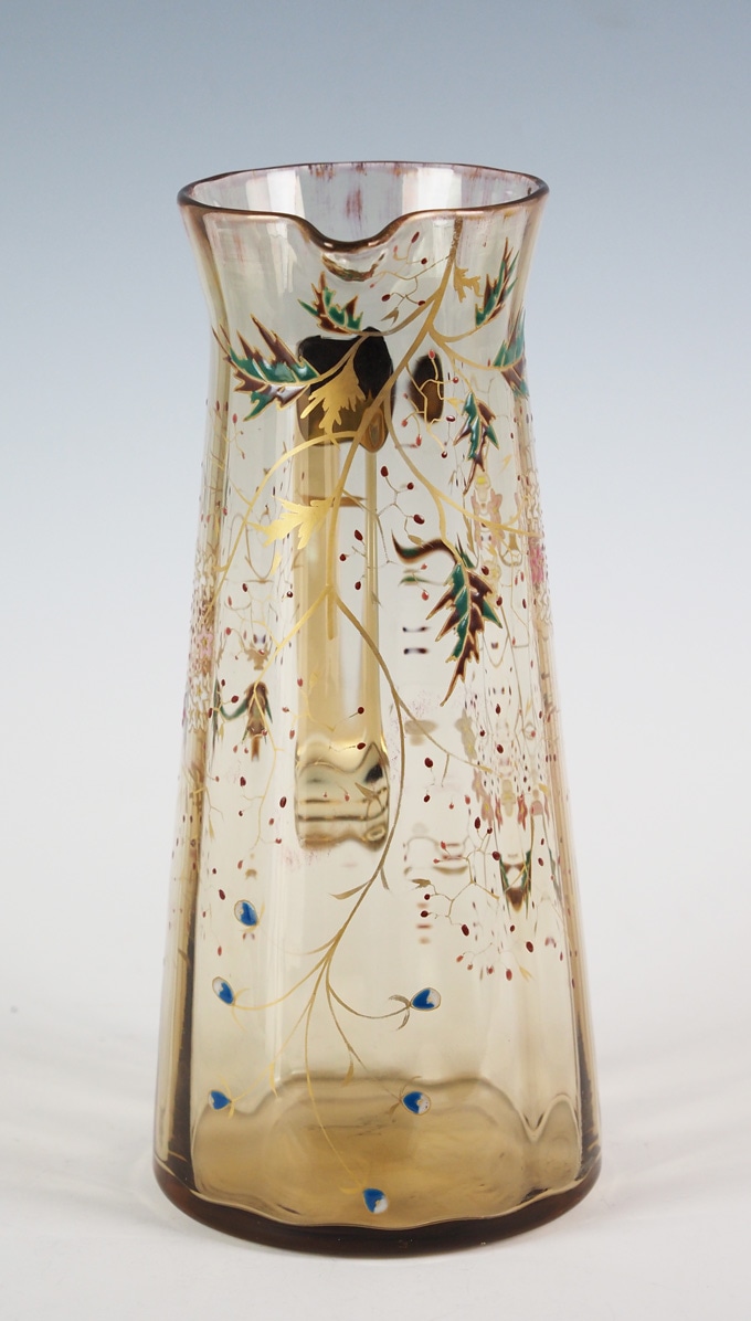 【エミール・ガレ】美品・花柄エッチングガラス花瓶 青アンティーク エミール・ガレ】美品・花柄エッチングガラス花瓶 青