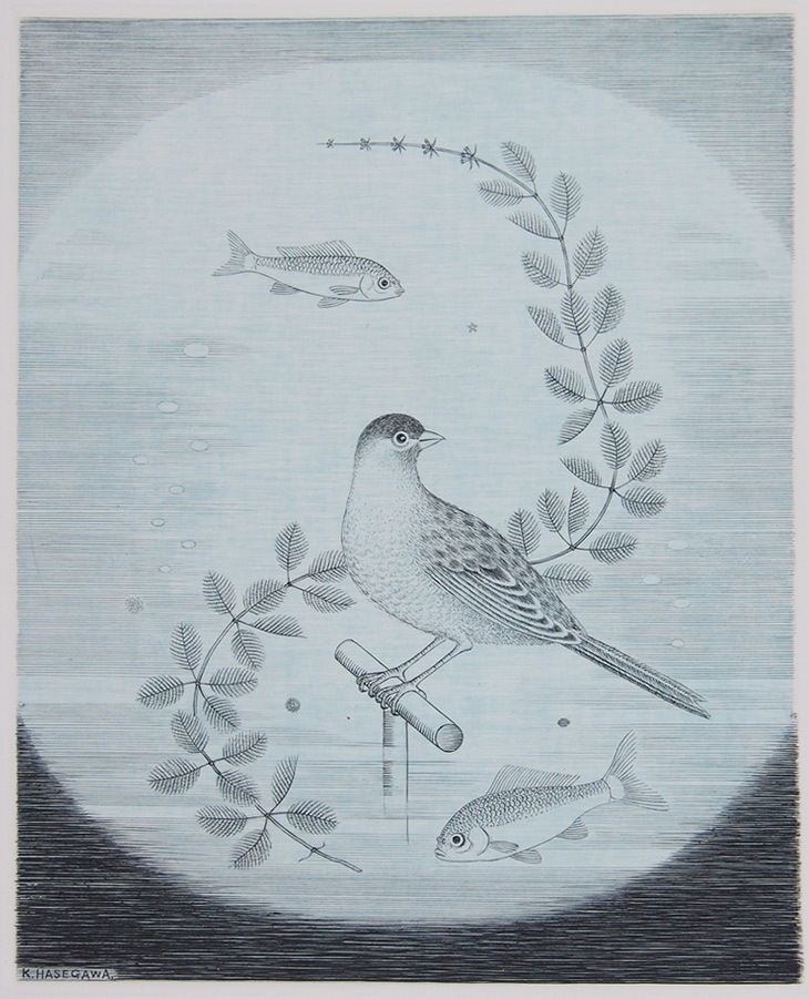 長谷川潔 「アカリョムの中の小鳥」 | | アトリエ・ブランカ