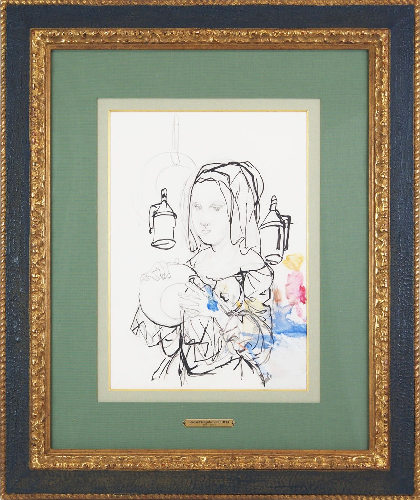 藤田嗣治  オランダの女の子  肉筆画  中古品 古美術 藤田嗣治 オランダの女の子 肉筆画 中古品 古美術