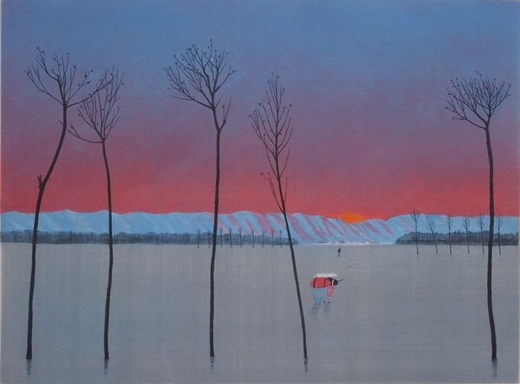 斎藤政一『矢田寺あじさいと地蔵』 一枚の繪 水彩画 絵画 美術 芸術 額装 斎藤真一 「紅い陽の村（越後瞽女日記）」 | | アトリエ・ブランカ