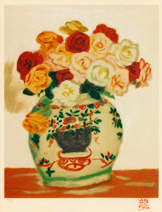 梅原 龍三郎、薔薇、高級希少画集画、版上サイン入 新品額付 梅原 龍三郎、薔薇、高級希少画集画、版上サイン入 新品額付