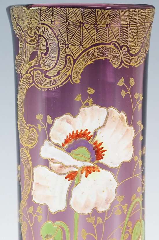 油絵 花々 瑠璃色花瓶 瑠璃釉 書絵花柄 花瓶 飾壺 | ギャラリー